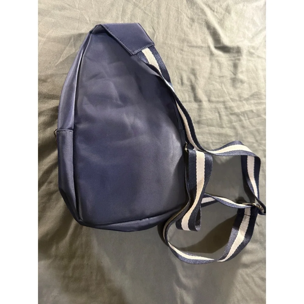 Navy Blue Nylon Crossbody Sling Bag Striped Strap Chest Pack with Headphone Port